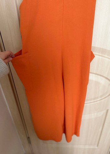 Turuncu V Yaka Kadın Uzun Tulum - Görsel 2