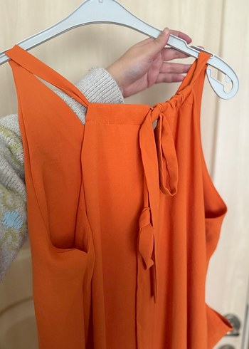 Turuncu V Yaka Kadın Uzun Tulum - Görsel 5