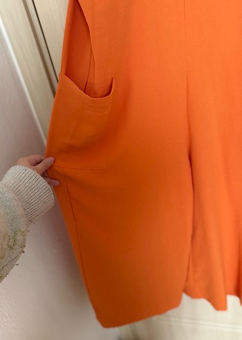 Turuncu V Yaka Kadın Uzun Tulum - Görsel 3