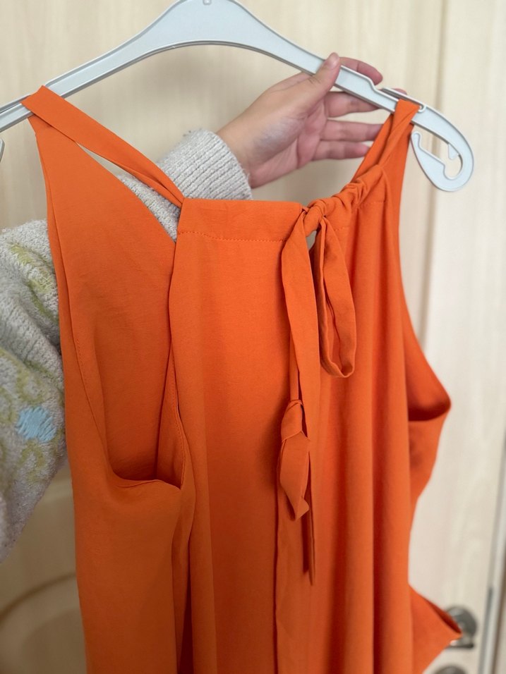 Turuncu V Yaka Kadın Uzun Tulum - Görsel 5