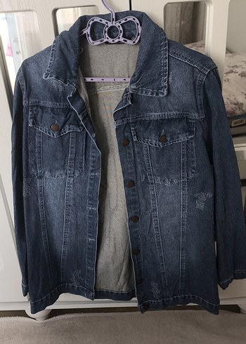 Gri Uzun Kollu Denim Ceket