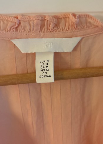 H&M Pembe V Yaka Fırfırlı Bohem Keten Bluz