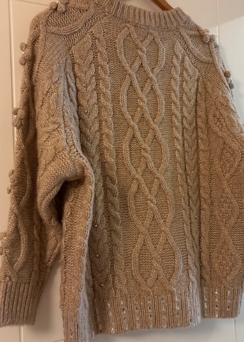 Nakışlı Bej Kadın yün karisimli Kazak - Görsel 2