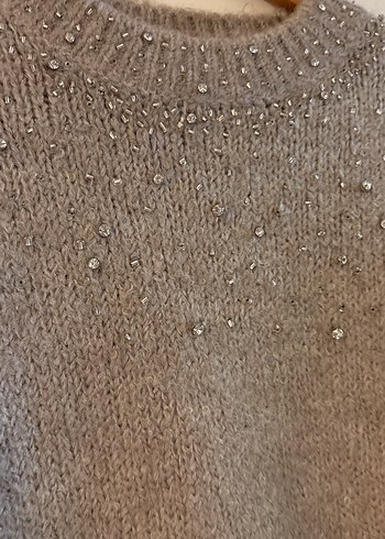Taş Detaylı Bej Triko Kadın Kazak - Görsel 2