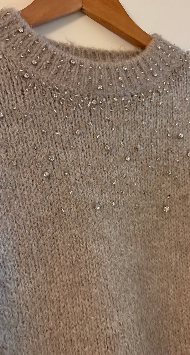 Taş Detaylı Bej Triko Kadın Kazak - Görsel 2