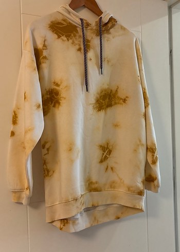 Bej Batik Desenli Kapüşonlu Kadın Sweatshirt - Görsel 2