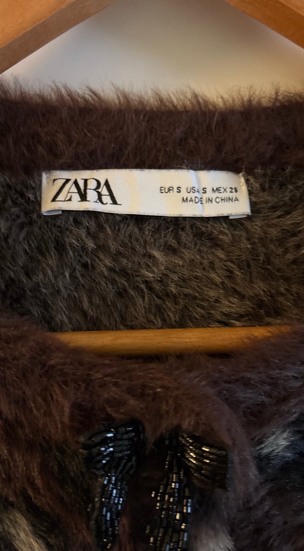 Kahverengi Leopar Desenli Kürklü Hırka - Görsel 2