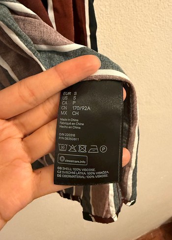 H&M Bordo Çizgili Düğmeli Uzun Kollu Erkek Gömlek