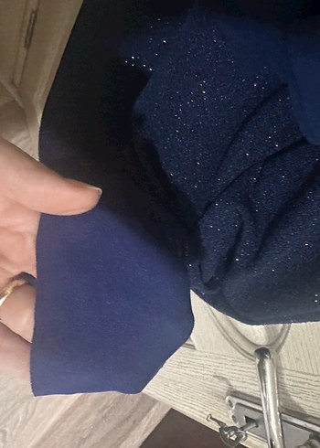 Lacivert Drapeli V Yakalı Uzun Abiye Elbise - Görsel 7