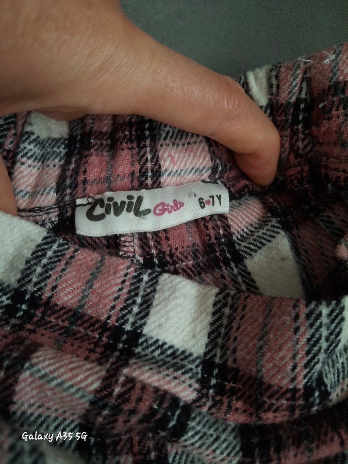 Düğmeli Pembe Kareli Kız Şortu - Görsel 2