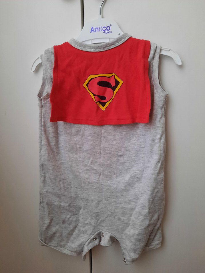 Gri Pamuklu Erkek Bebek Askılı Tulum - Görsel 2