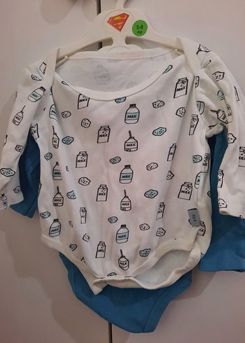 Mavi  ve beyaz renkli Bebek Uzun Kollu  2 Body - Görsel 2