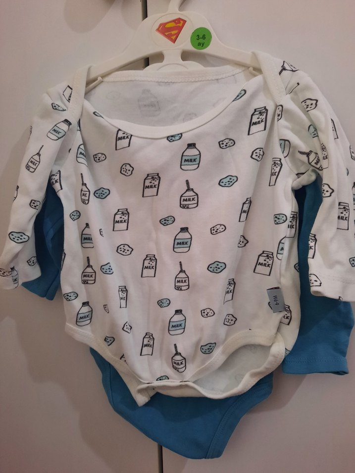 Mavi  ve beyaz renkli Bebek Uzun Kollu  2 Body - Görsel 2