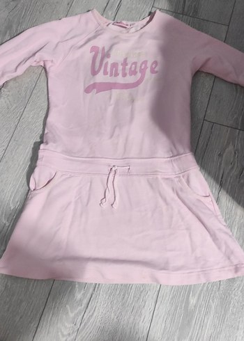 Pembe Vintage Baskılı Kız Elbisesi