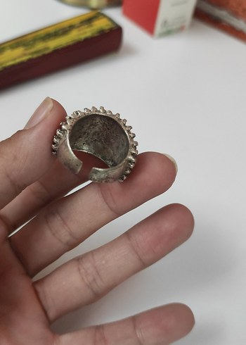 Boncuklu Rock Punk Gri Yüzük - Görsel 6