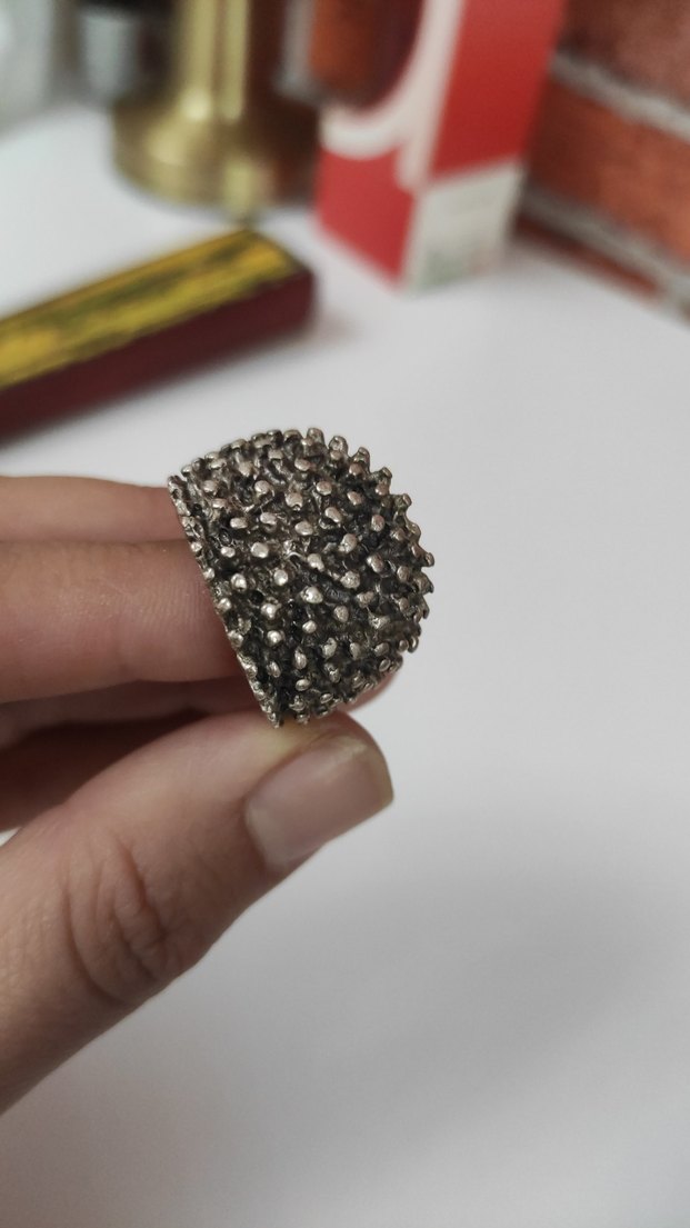 Boncuklu Rock Punk Gri Yüzük - Görsel 5