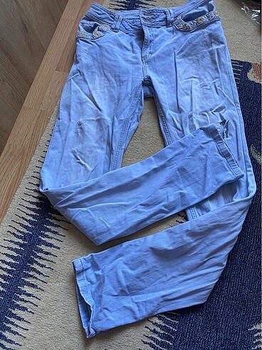 Vintage düşük bel dizleri yırtık old pantolon jean eskitme