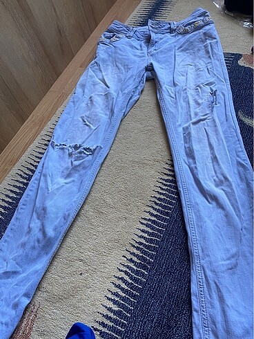 xs Beden mavi Renk Vintage düşük bel dizleri yırtık old pantolon jean eskitme