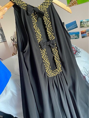 Diğer Fiyonklu elbise siyah tül kısa mini sıfır kol