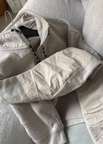 Kadın Gri Yüksek Yakalı Fermuarlı Sweatshirt Oversize - Görsel 3