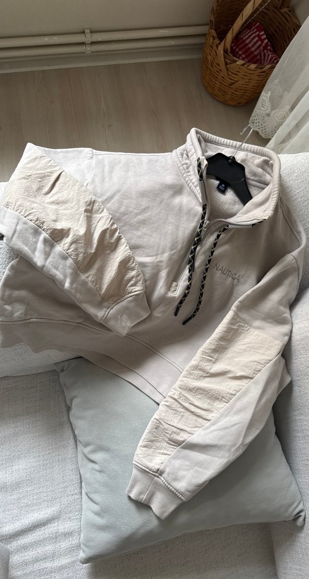 Kadın Gri Yüksek Yakalı Fermuarlı Sweatshirt Oversize - Görsel 2