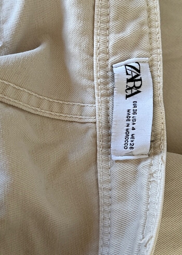 ZARA Krem Renk Kargo Pantolon - Görsel 4