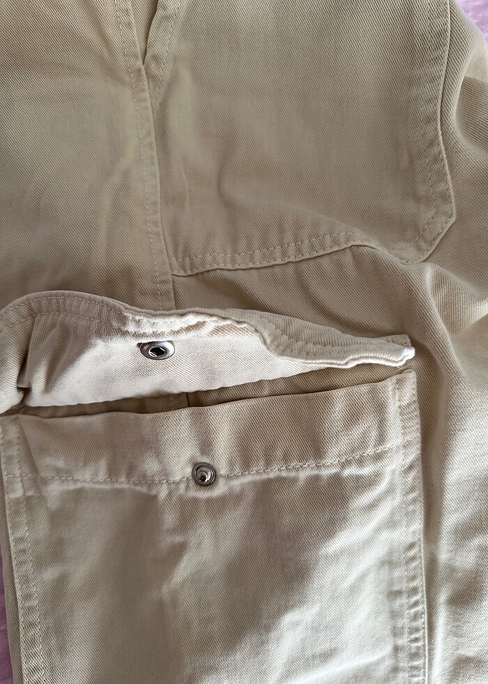 ZARA Krem Renk Kargo Pantolon - Görsel 5