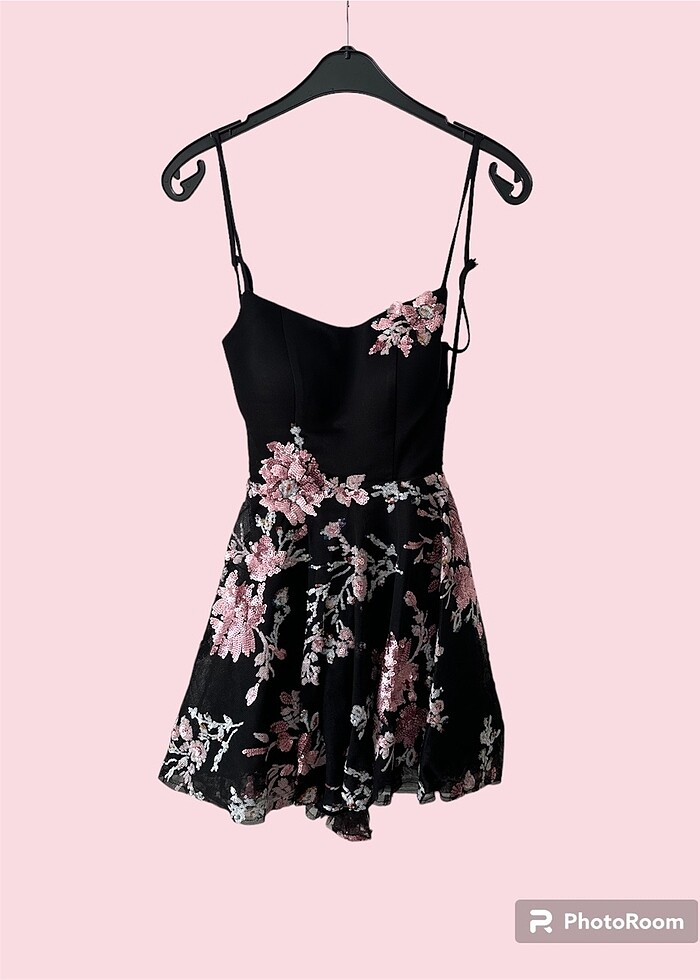 Alfabeta Pul İşlemeli Siyah Şık Mezuniyet Elbisesi - Görsel 3