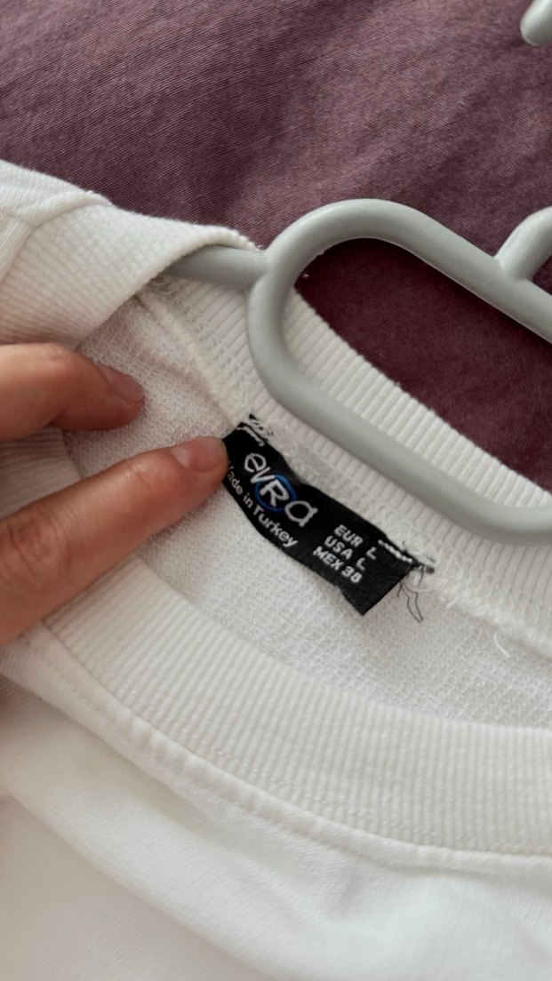 Beyaz Kadın Pamuk crop Sweatshirt - Görsel 3