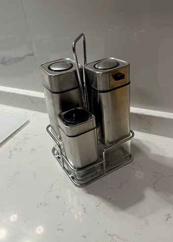 Gri Metal Baharatlık Seti ve Standı - Görsel 4