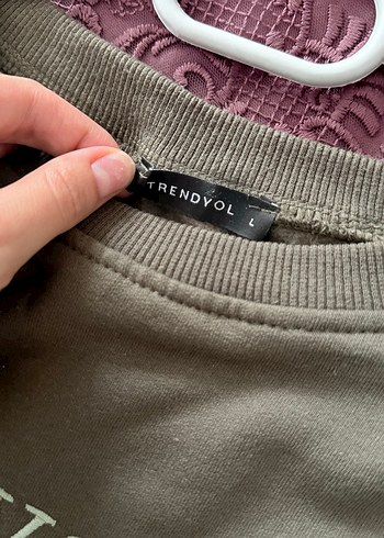 Haki crop Kadın Süet Sweatshirt - Görsel 3