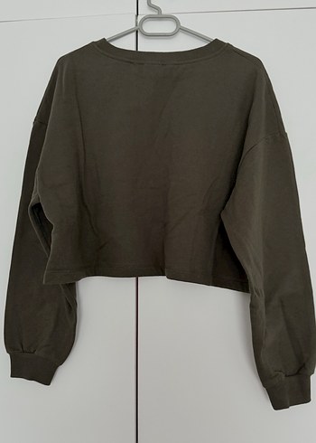 Haki crop Kadın Süet Sweatshirt - Görsel 2