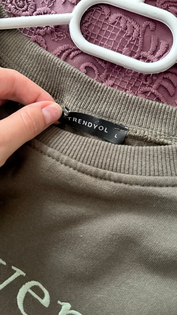 Haki crop Kadın Süet Sweatshirt - Görsel 3