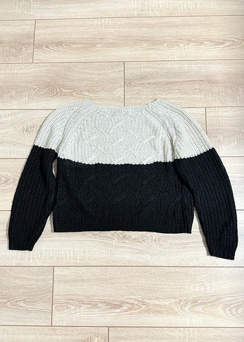 Kadın bej-Siyah Örgü Salaş Kazak - Görsel 3