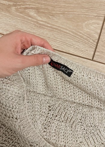 Kadın bej-Siyah Örgü Salaş Kazak - Görsel 4