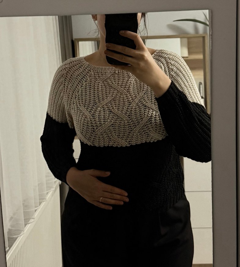 Kadın bej-Siyah Örgü Salaş Kazak - Görsel 2