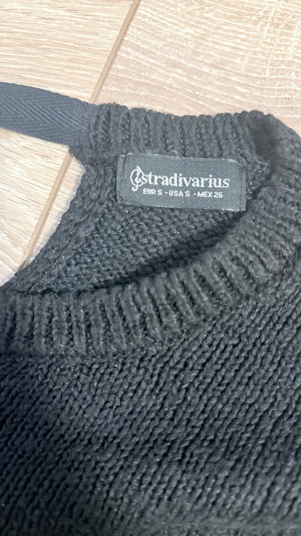 Siyah Kuş Desenli Triko Kadın Kazak - Görsel 4