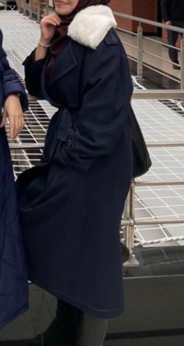 Lacivert Denim Midi Trençkot - Görsel 3