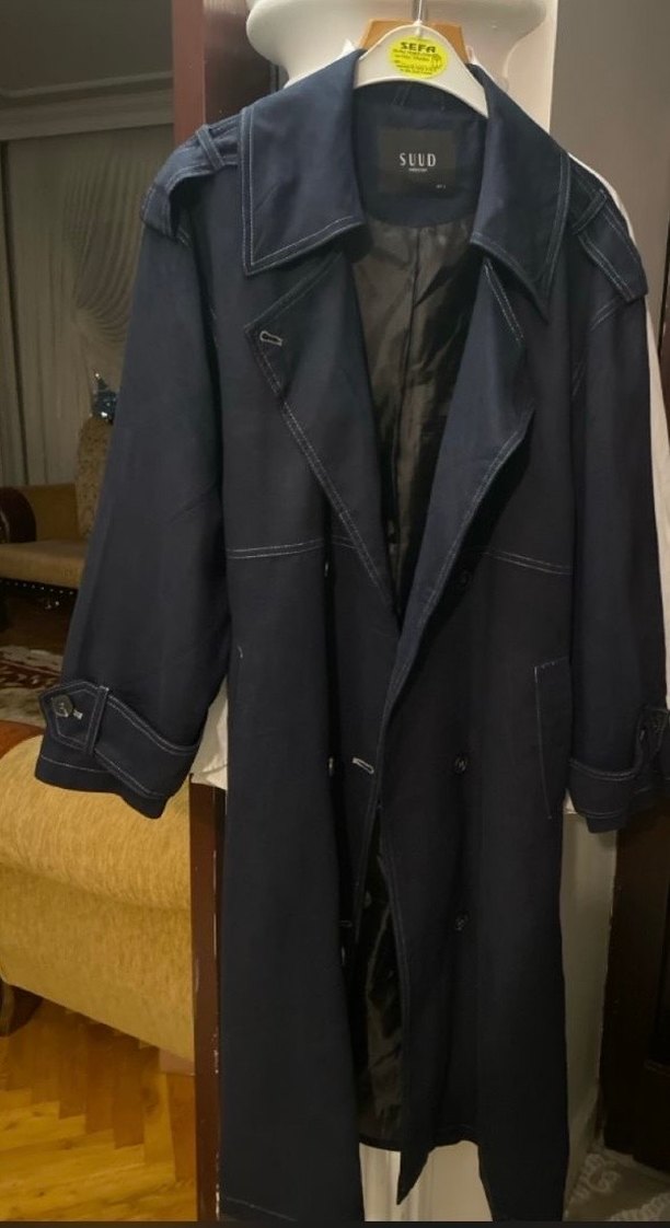 Lacivert Denim Midi Trençkot - Görsel 5