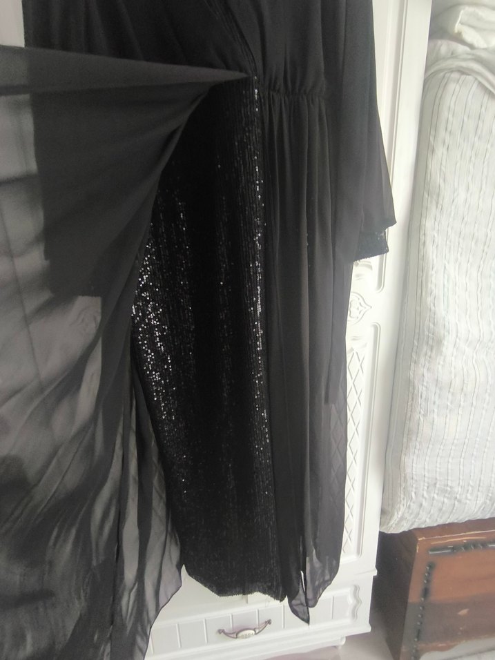 Siyah Uzun Drapeli Gotik Elbise - Görsel 5