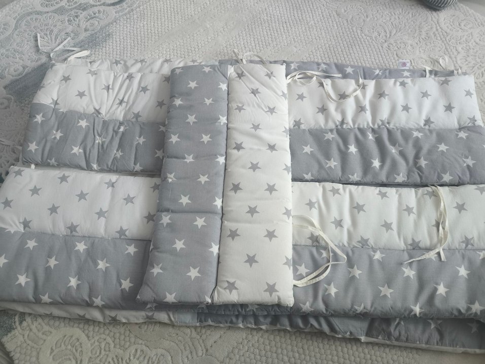 Gri Yıldız Desenli Nakışlı Pamuklu Bebek Uyku Seti - Görsel 4