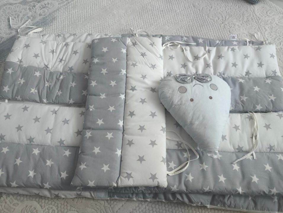 Gri Yıldız Desenli Nakışlı Pamuklu Bebek Uyku Seti - Görsel 3