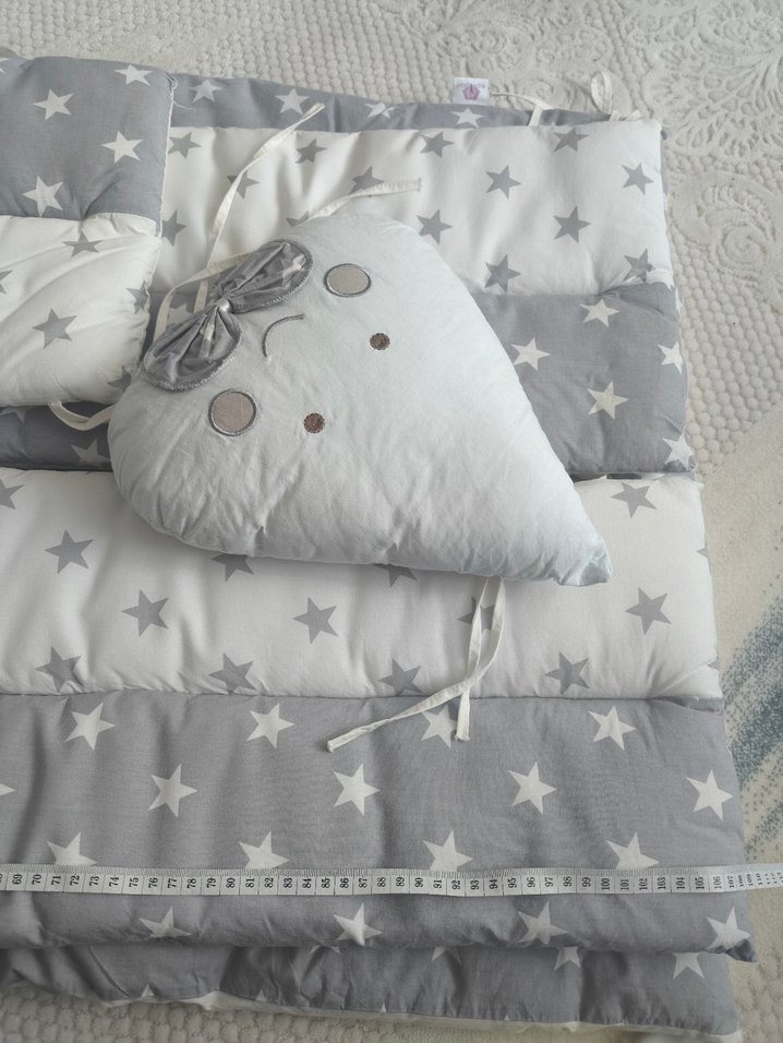 Gri Yıldız Desenli Nakışlı Pamuklu Bebek Uyku Seti - Görsel 2
