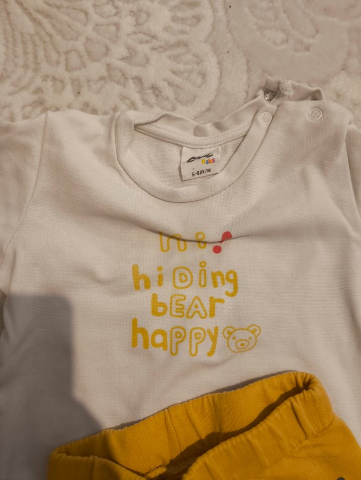 Sarı Baskılı Bebek Erkek Takımı, Uzun Kollu - Görsel 2