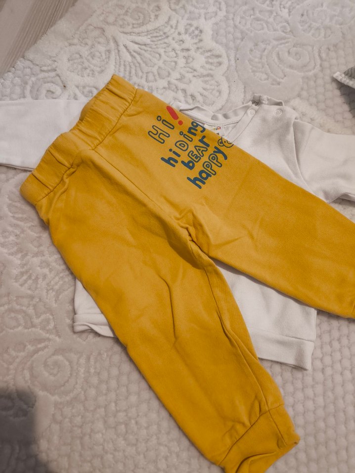 Sarı Baskılı Bebek Erkek Takımı, Uzun Kollu - Görsel 3