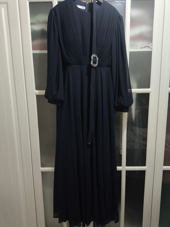 lacivert Drapeli Uzun abiye - Görsel 4