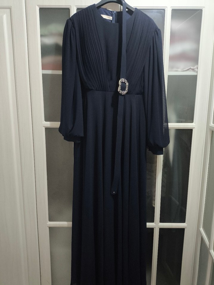 lacivert Drapeli Uzun abiye - Görsel 3