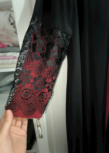 Bordo Detaylı Uzun Kollu abiye - Görsel 2