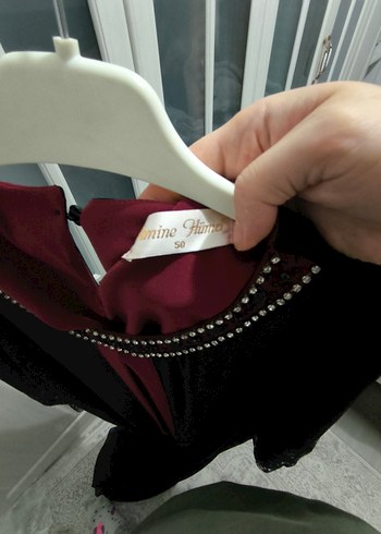 Bordo Detaylı Uzun Kollu abiye - Görsel 5