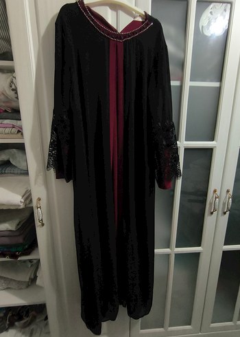 Bordo Detaylı Uzun Kollu abiye - Görsel 3